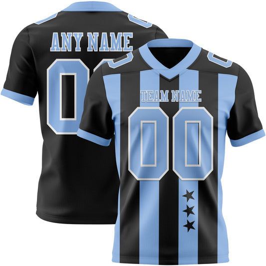 Custom Black Light Blue-White Authentic Stars And Stripes 7V7 Flag Football Jersey - Main View