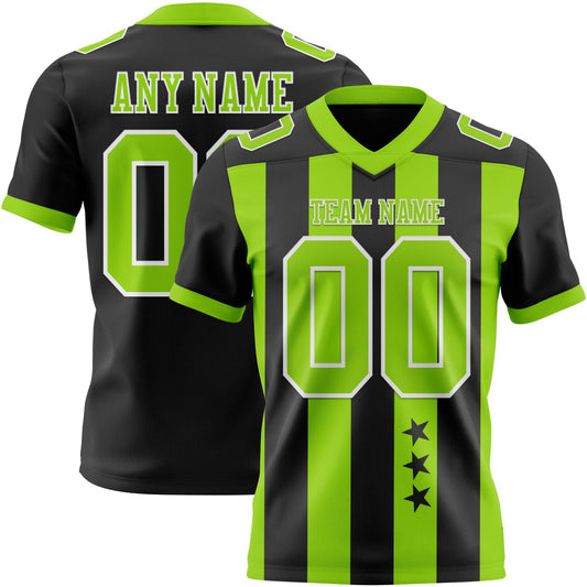 Custom Black Neon Green-White Authentic Stars And Stripes 7V7 Flag Football Jersey - Main View