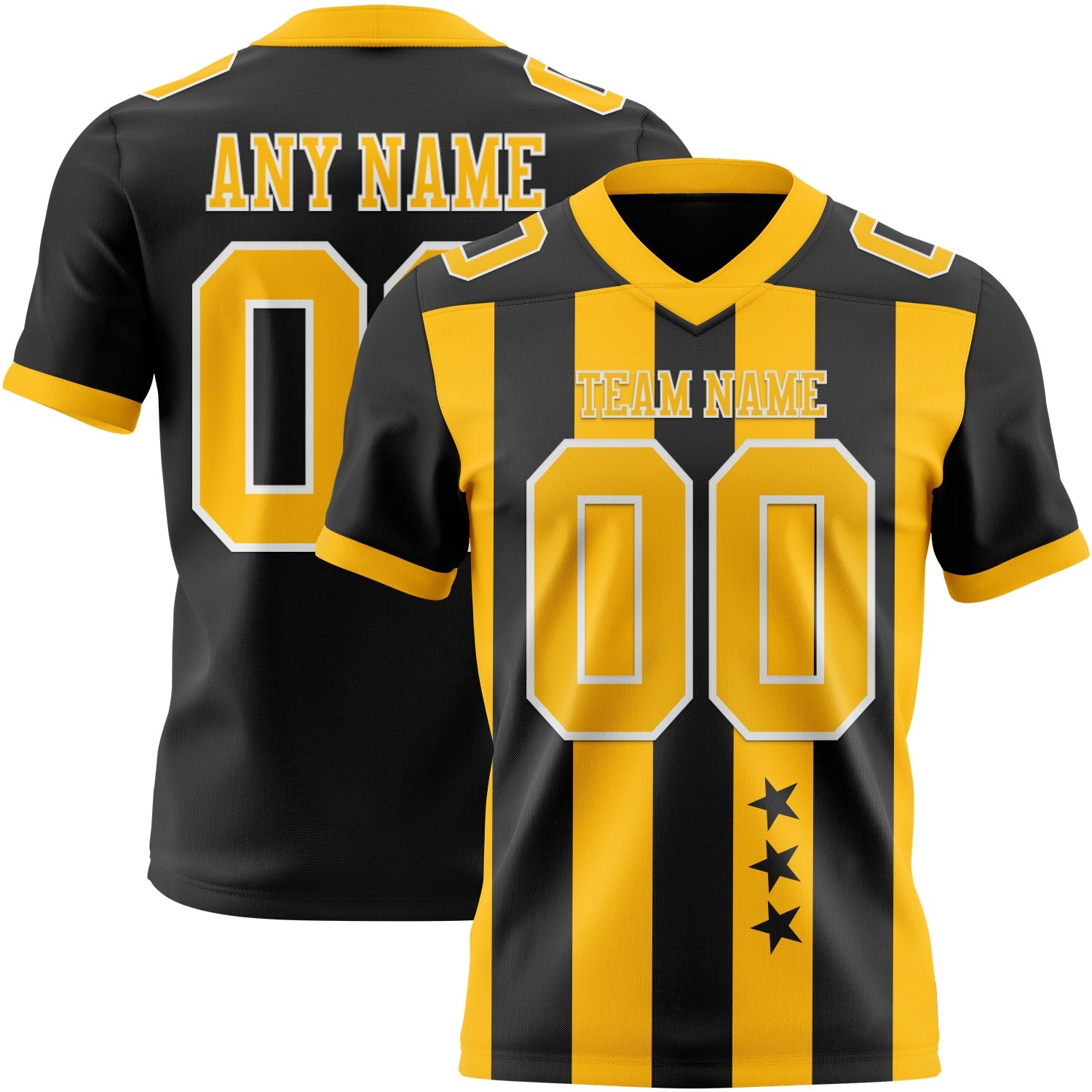 Custom Black Gold-White Authentic Stars And Stripes 7V7 Flag Football Jersey - Main View