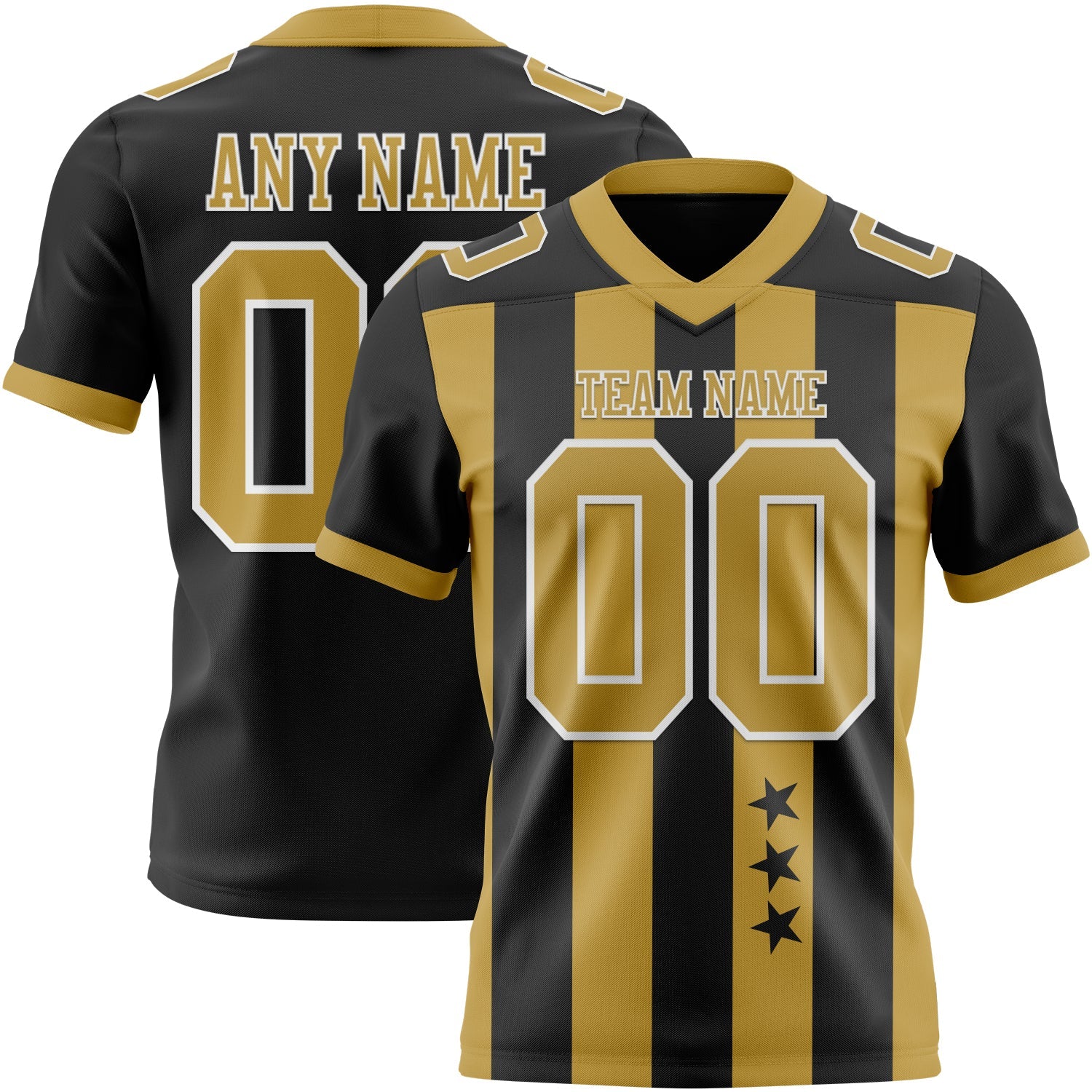 Custom Black Old Gold-White Authentic Stars And Stripes 7V7 Flag Football Jersey - Main View