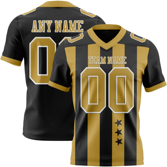 Custom Black Old Gold-White Authentic Stars And Stripes 7V7 Flag Football Jersey - Main View
