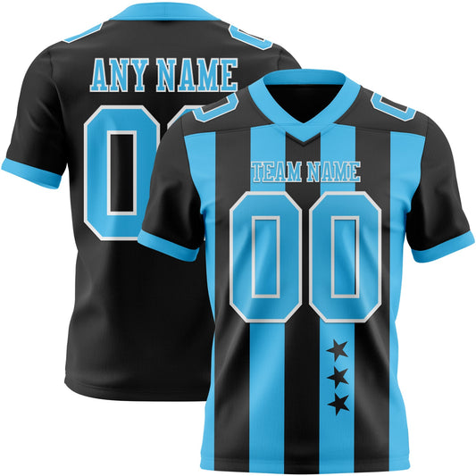 Custom Black Sky Blue-White Authentic Stars And Stripes 7V7 Flag Football Jersey - Main View
