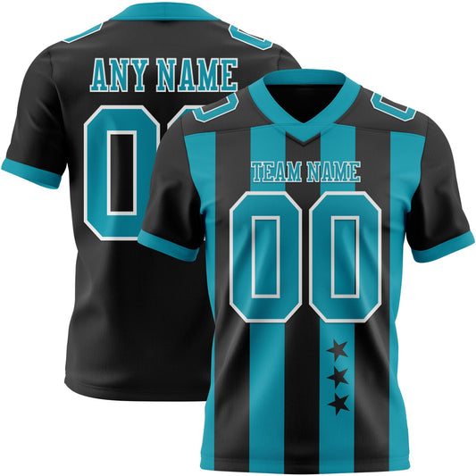 Custom Black Teal-White Authentic Stars And Stripes 7V7 Flag Football Jersey - Main View