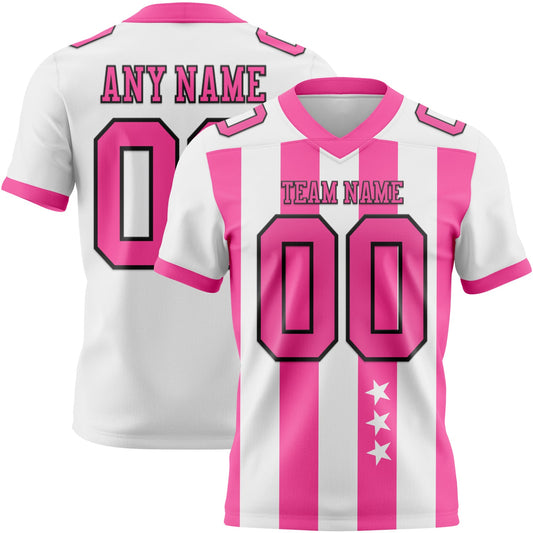 Custom White Pink-Black Authentic Stars And Stripes 7V7 Flag Football Jersey - Main View