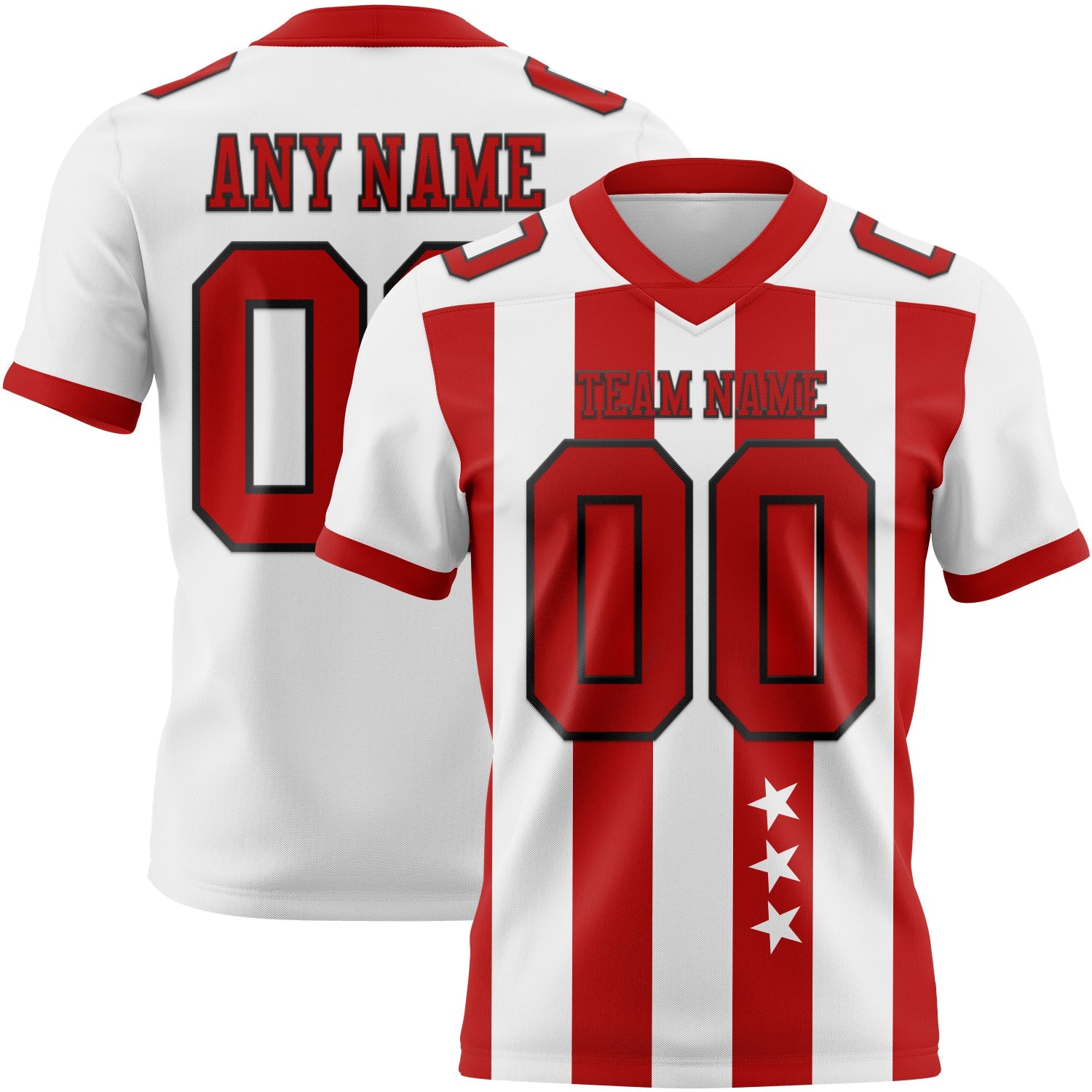Custom White Red-Black Authentic Stars And Stripes 7V7 Flag Football Jersey - Main View