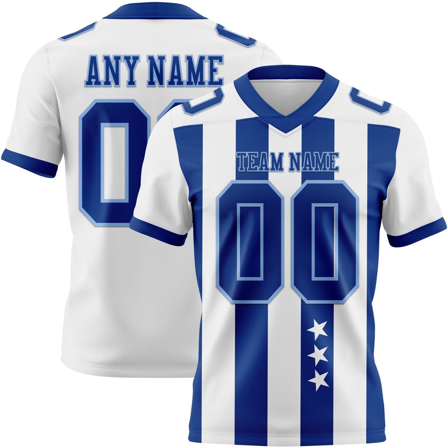 Custom White Royal-Light Blue Authentic Stars And Stripes 7V7 Flag Football Jersey - Main View
