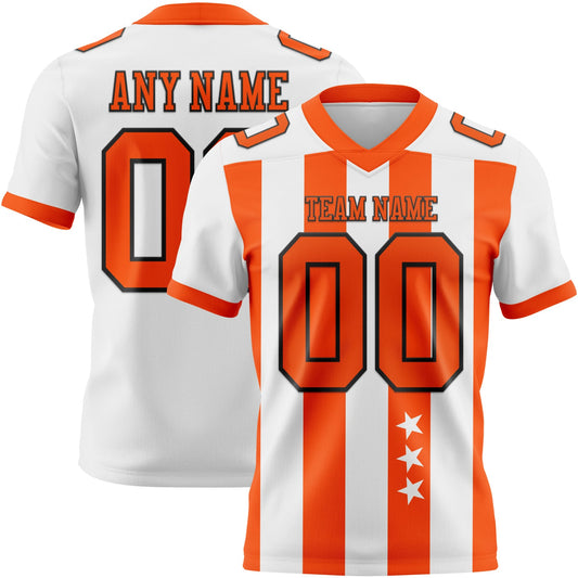 Custom White Orange-Black Authentic Stars And Stripes 7V7 Flag Football Jersey - Main View