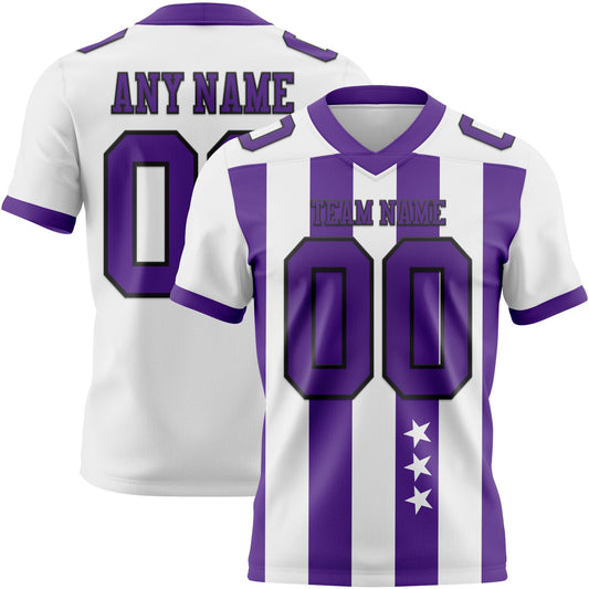 Custom White Purple-Black Authentic Stars And Stripes 7V7 Flag Football Jersey - Main View
