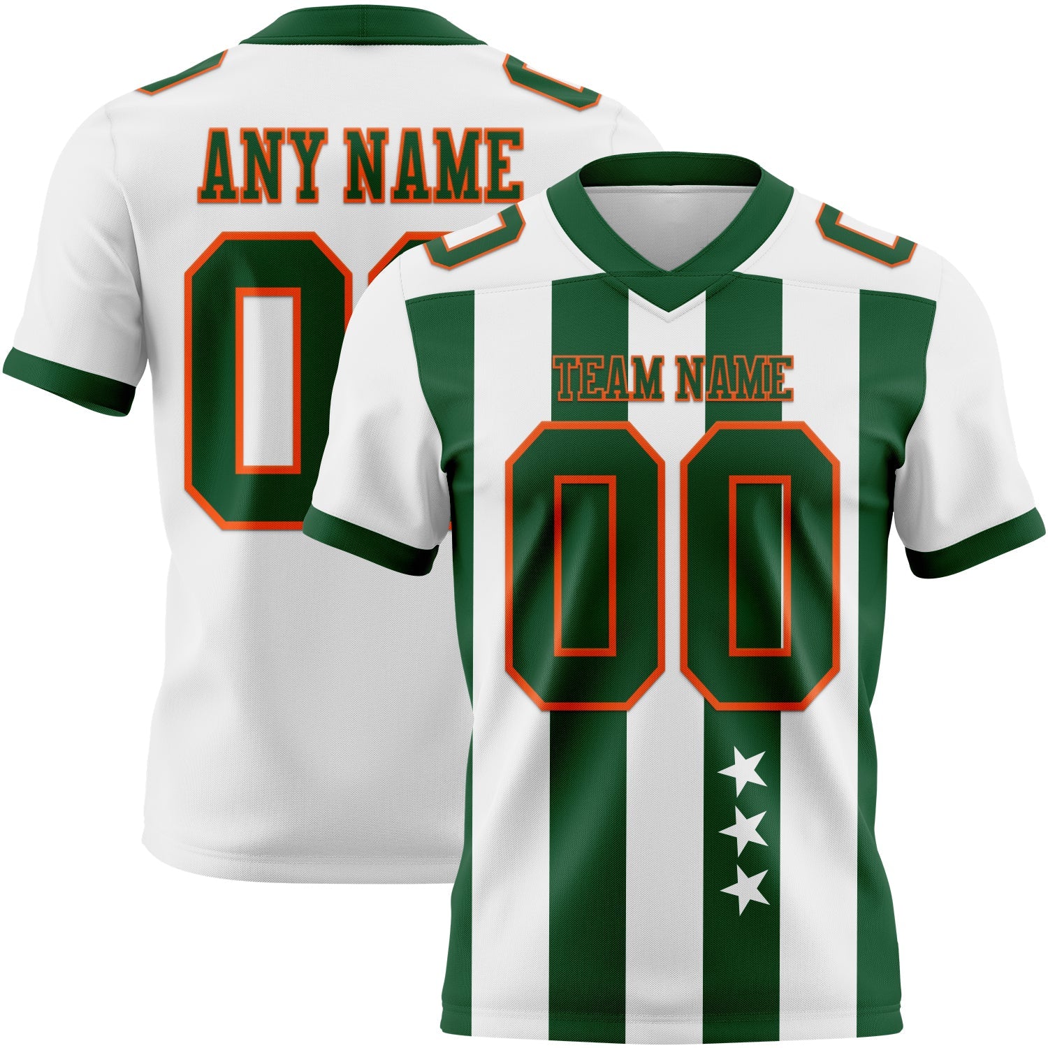 Custom White Green-Orange Authentic Stars And Stripes 7V7 Flag Football Jersey - Main View