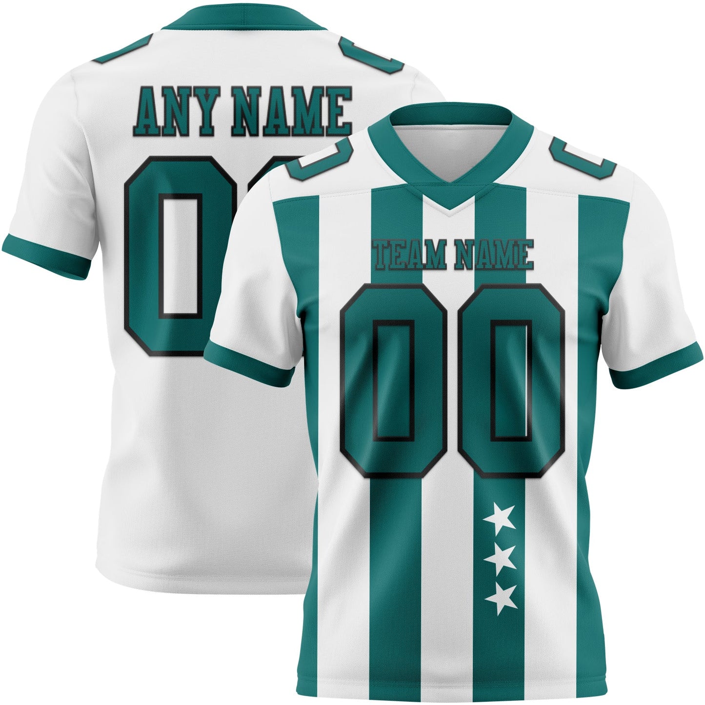 Custom White Teal-Black Authentic Stars And Stripes 7V7 Flag Football Jersey - Main View