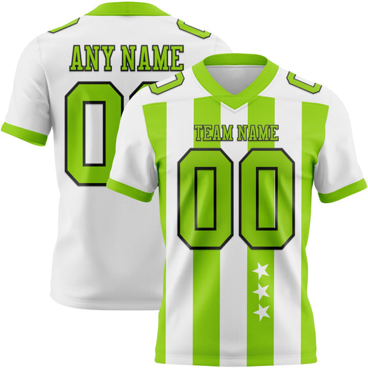 Custom White Neon Green-Black Authentic Stars And Stripes 7V7 Flag Football Jersey - Main View