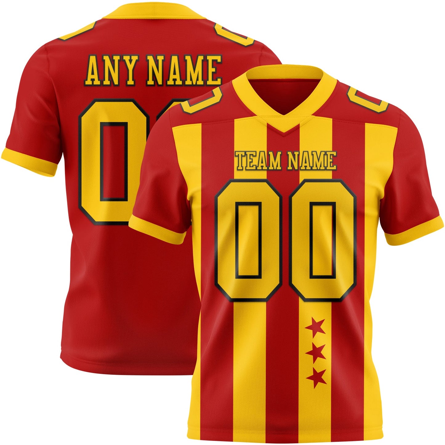Custom Red Yellow-Black Authentic Stars And Stripes 7V7 Flag Football Jersey - Main View