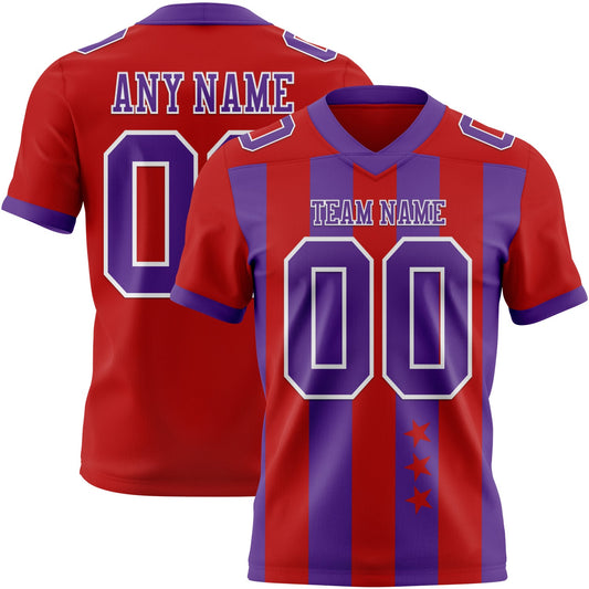 Custom Red Purple-White Authentic Stars And Stripes 7V7 Flag Football Jersey - Main View