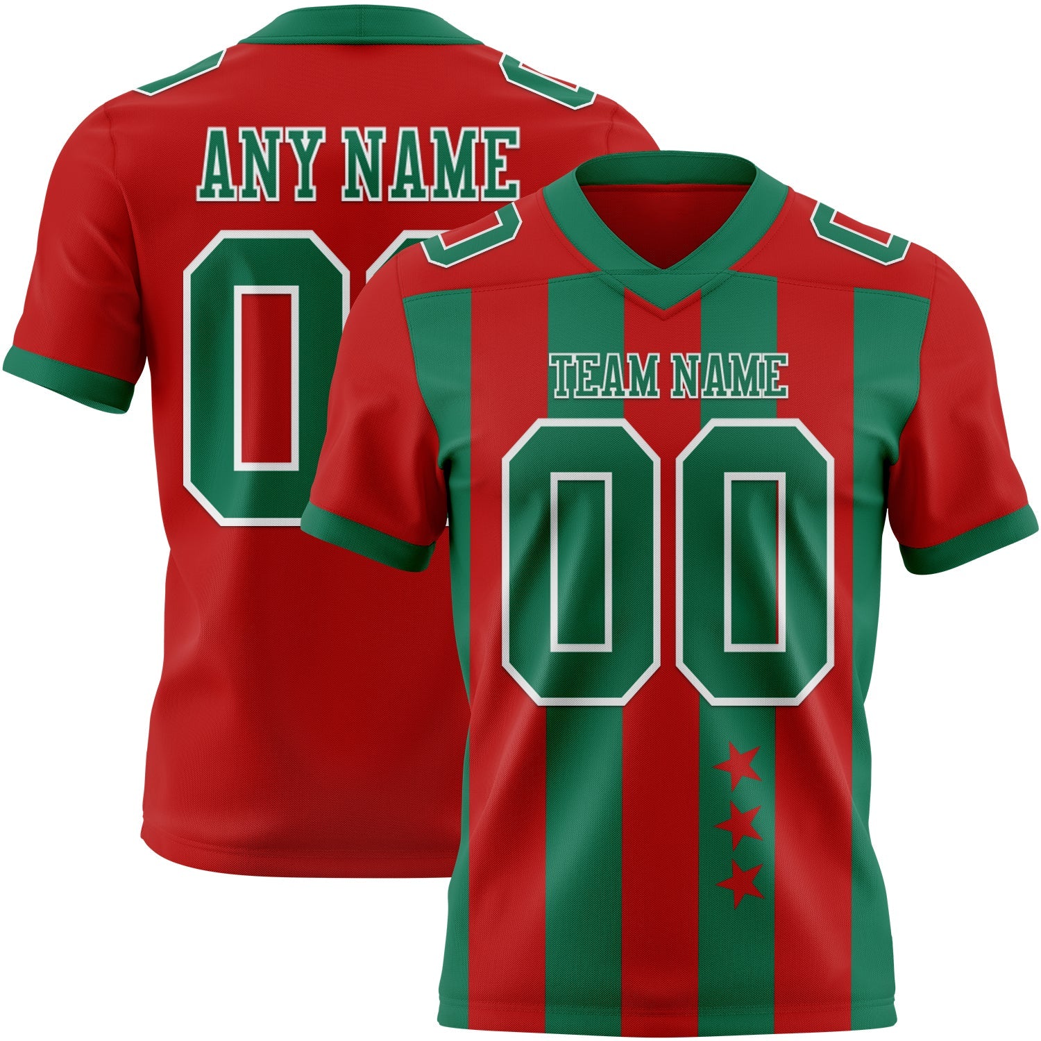 Custom Red Kelly Green-White Authentic Stars And Stripes 7V7 Flag Football Jersey - Main View