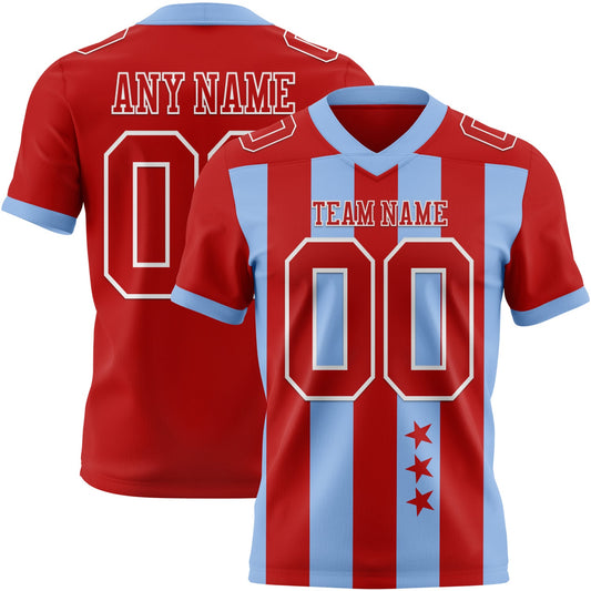 Custom Red Light Blue-White Authentic Stars And Stripes 7V7 Flag Football Jersey - Main View
