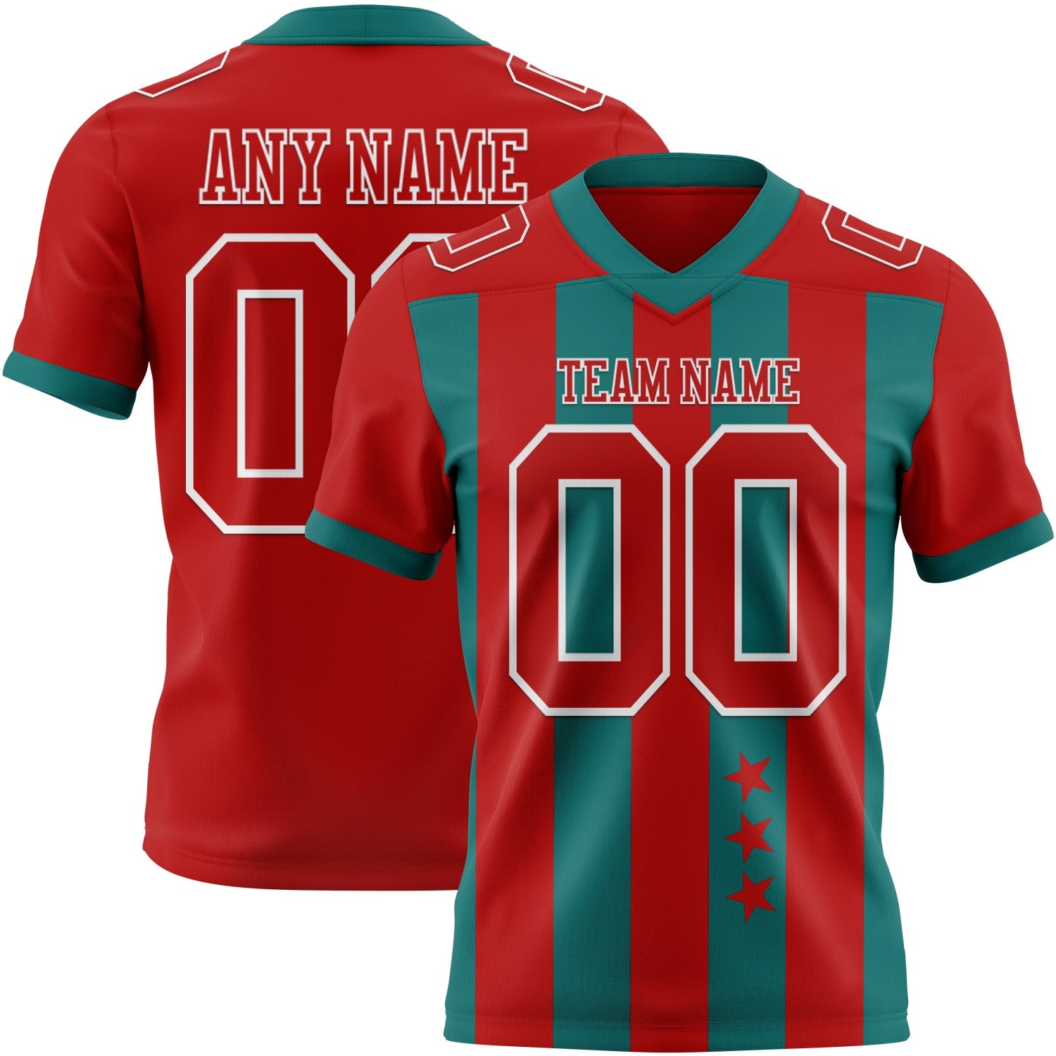 Custom Red Teal-White Authentic Stars And Stripes 7V7 Flag Football Jersey - Main View