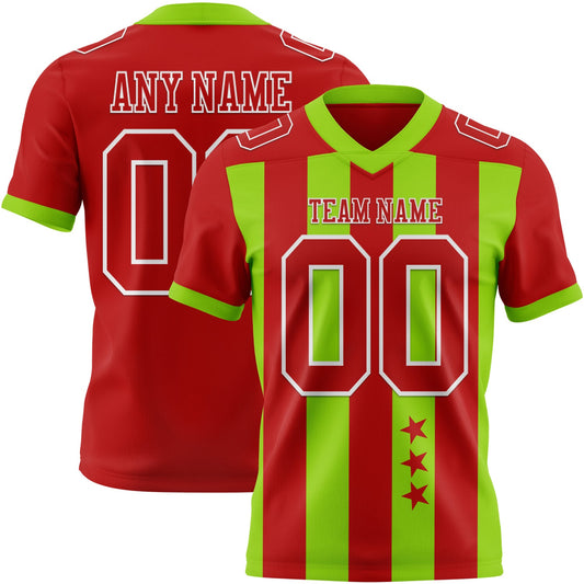 Custom Red Neon Green-White Authentic Stars And Stripes 7V7 Flag Football Jersey - Main View