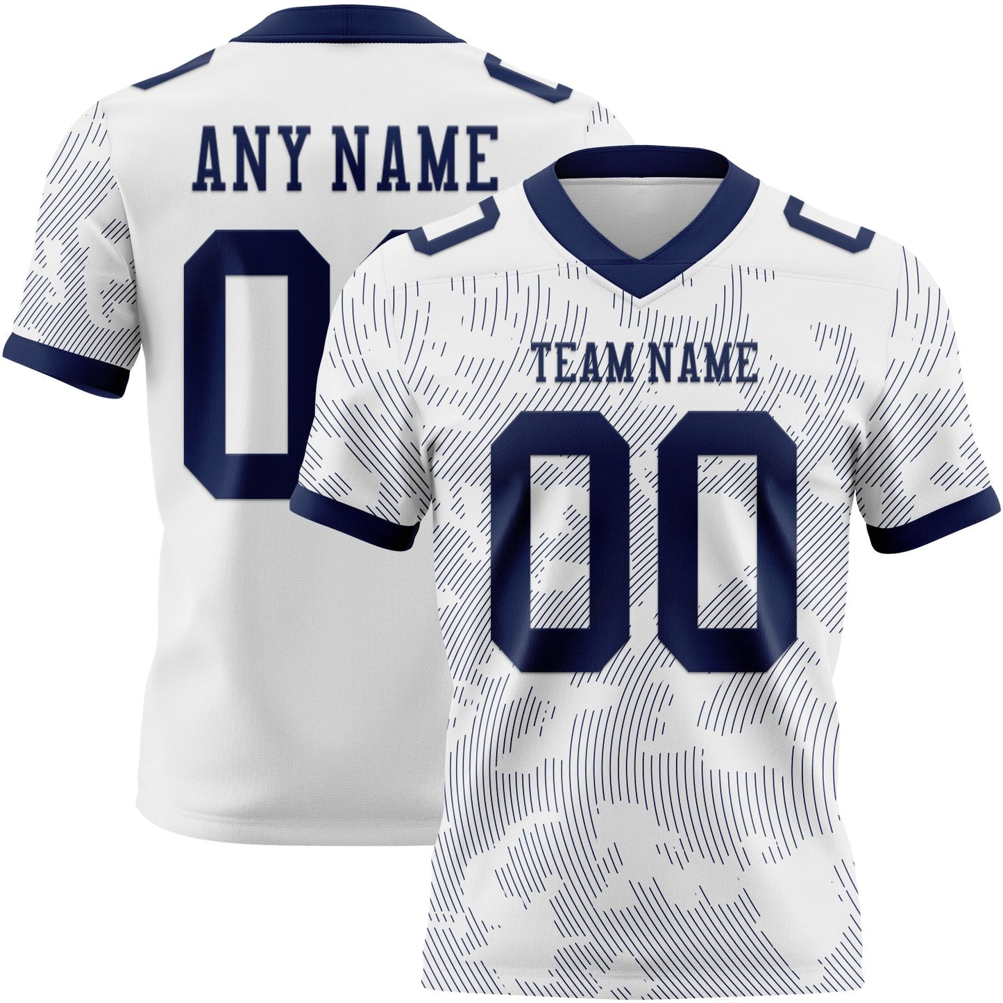 Custom White-Navy Authentic Abstract Fluid Line 3D Pattern 7V7 Flag Football Jersey - Main View