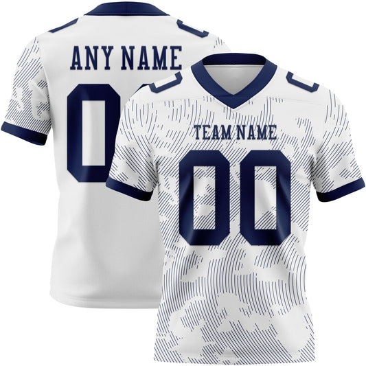 Custom White-Navy Authentic Abstract Fluid Line 3D Pattern 7V7 Flag Football Jersey - Main View