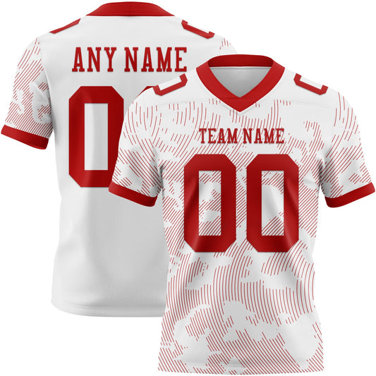 Custom White-Red Authentic Abstract Fluid Line 3D Pattern 7V7 Flag Football Jersey - Main View