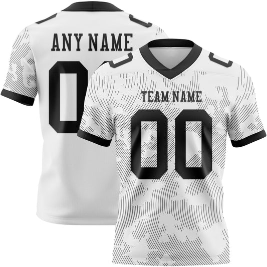 Custom White-Black Authentic Abstract Fluid Line 3D Pattern 7V7 Flag Football Jersey - Main View