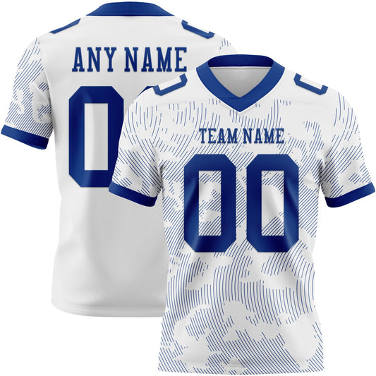Custom White-Royal Authentic Abstract Fluid Line 3D Pattern 7V7 Flag Football Jersey - Main View
