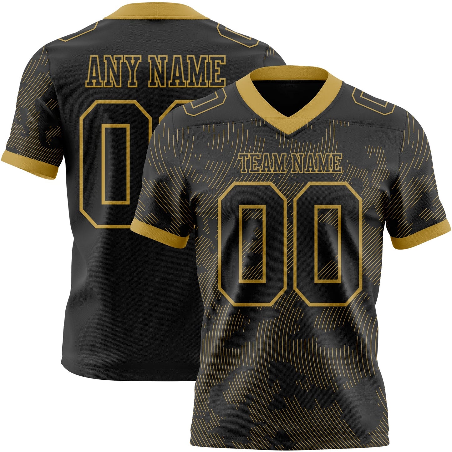 Custom Black-Old Gold Authentic Abstract Fluid Line 3D Pattern 7V7 Flag Football Jersey - Main View