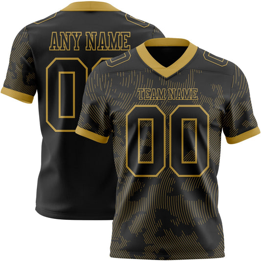 Custom Black-Old Gold Authentic Abstract Fluid Line 3D Pattern 7V7 Flag Football Jersey - Main View