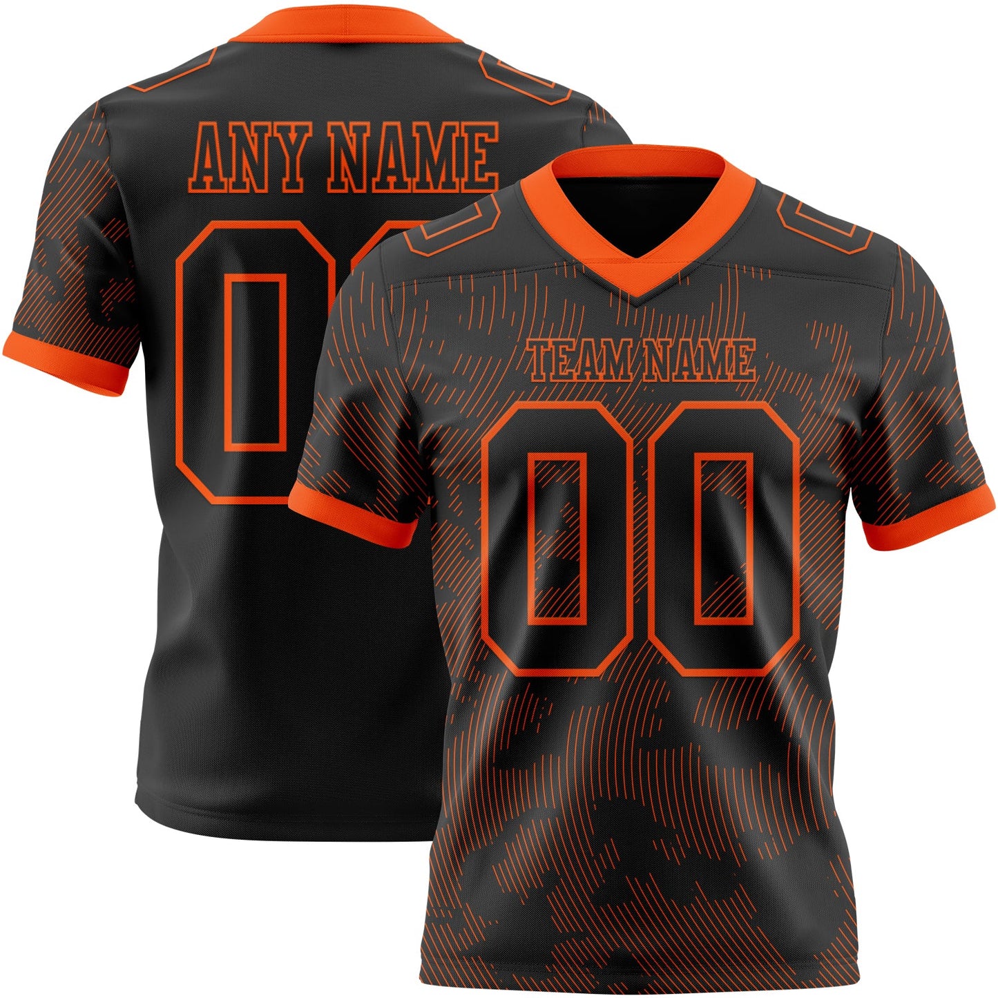 Custom Black-Orange Authentic Abstract Fluid Line 3D Pattern 7V7 Flag Football Jersey - Main View