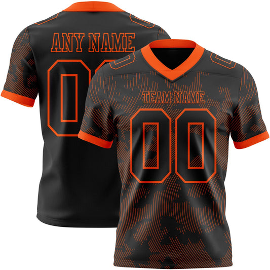 Custom Black-Orange Authentic Abstract Fluid Line 3D Pattern 7V7 Flag Football Jersey - Main View