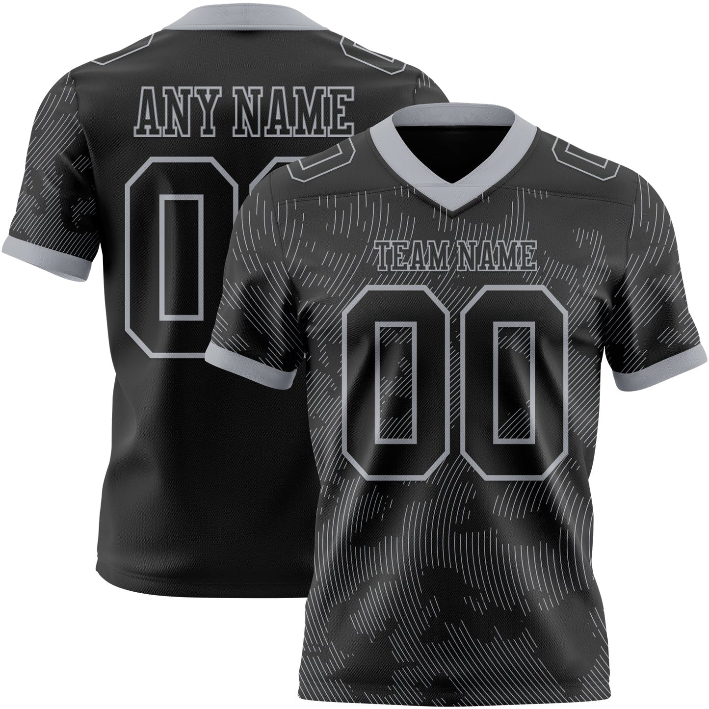 Custom Black-Gray Authentic Abstract Fluid Line 3D Pattern 7V7 Flag Football Jersey - Main View