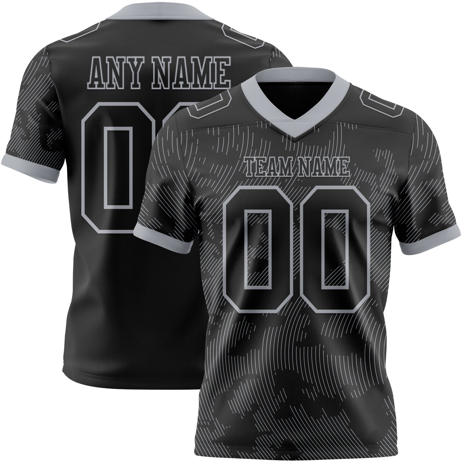 Custom Black-Gray Authentic Abstract Fluid Line 3D Pattern 7V7 Flag Football Jersey - Main View