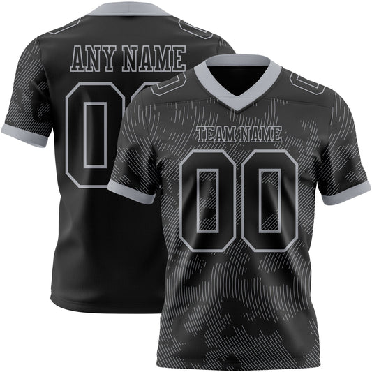 Custom Black-Gray Authentic Abstract Fluid Line 3D Pattern 7V7 Flag Football Jersey - Main View