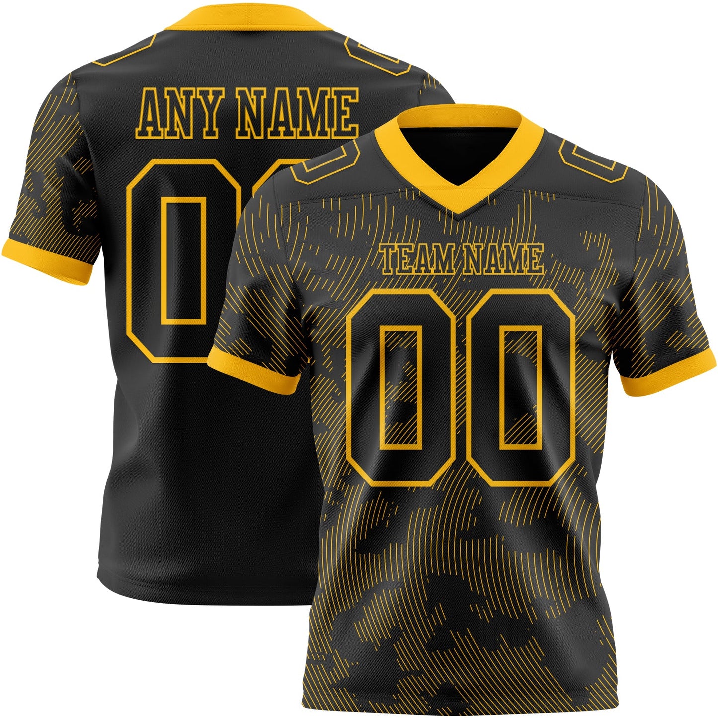 Custom Black-Gold Authentic Abstract Fluid Line 3D Pattern 7V7 Flag Football Jersey - Main View