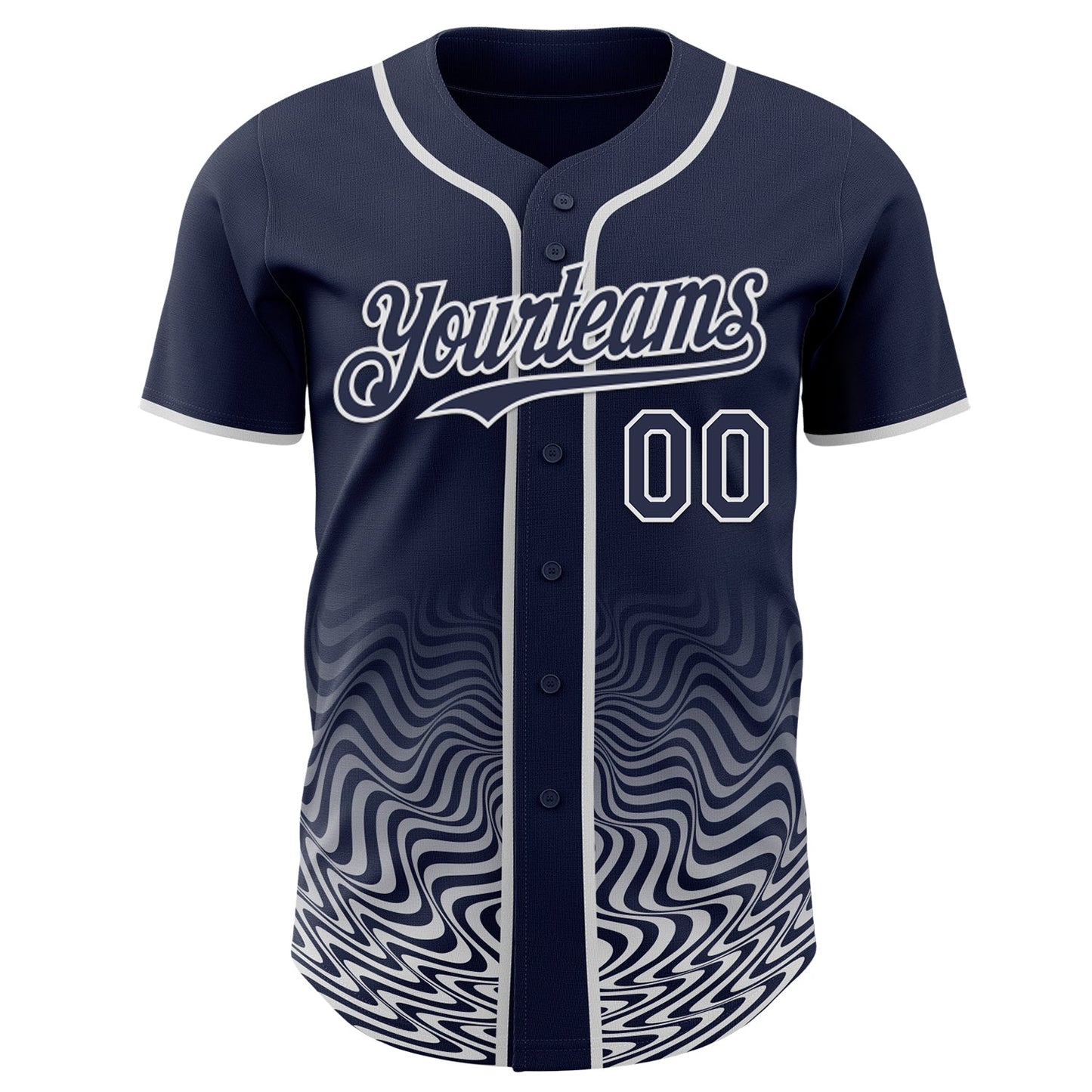 Custom Navy-White Fluid Wave Psychedelic Swirl Authentic Baseball Jersey view 2