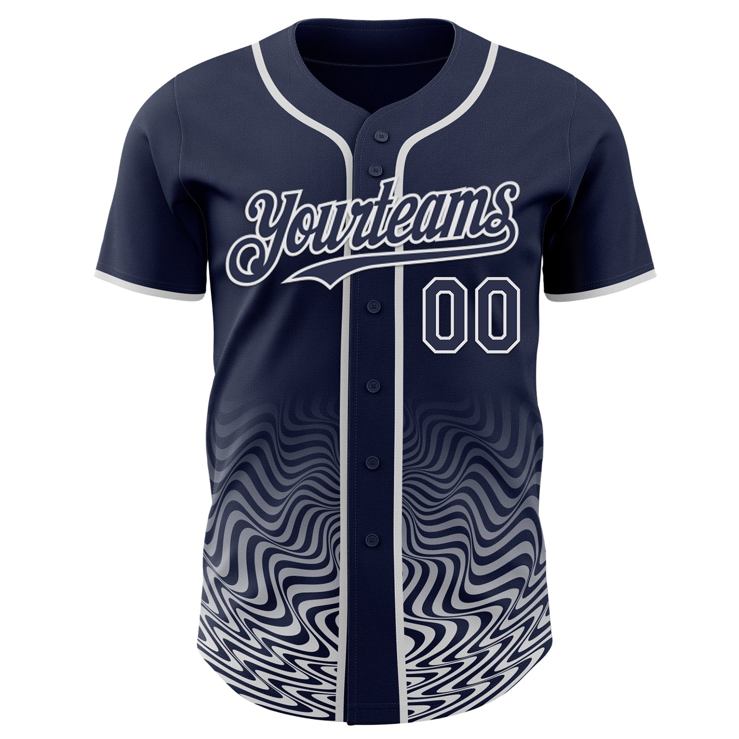 Custom Navy-White Fluid Wave Psychedelic Swirl Authentic Baseball Jersey view 2