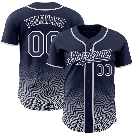 Custom Navy-White Fluid Wave Psychedelic Swirl Authentic Baseball Jersey - Main View