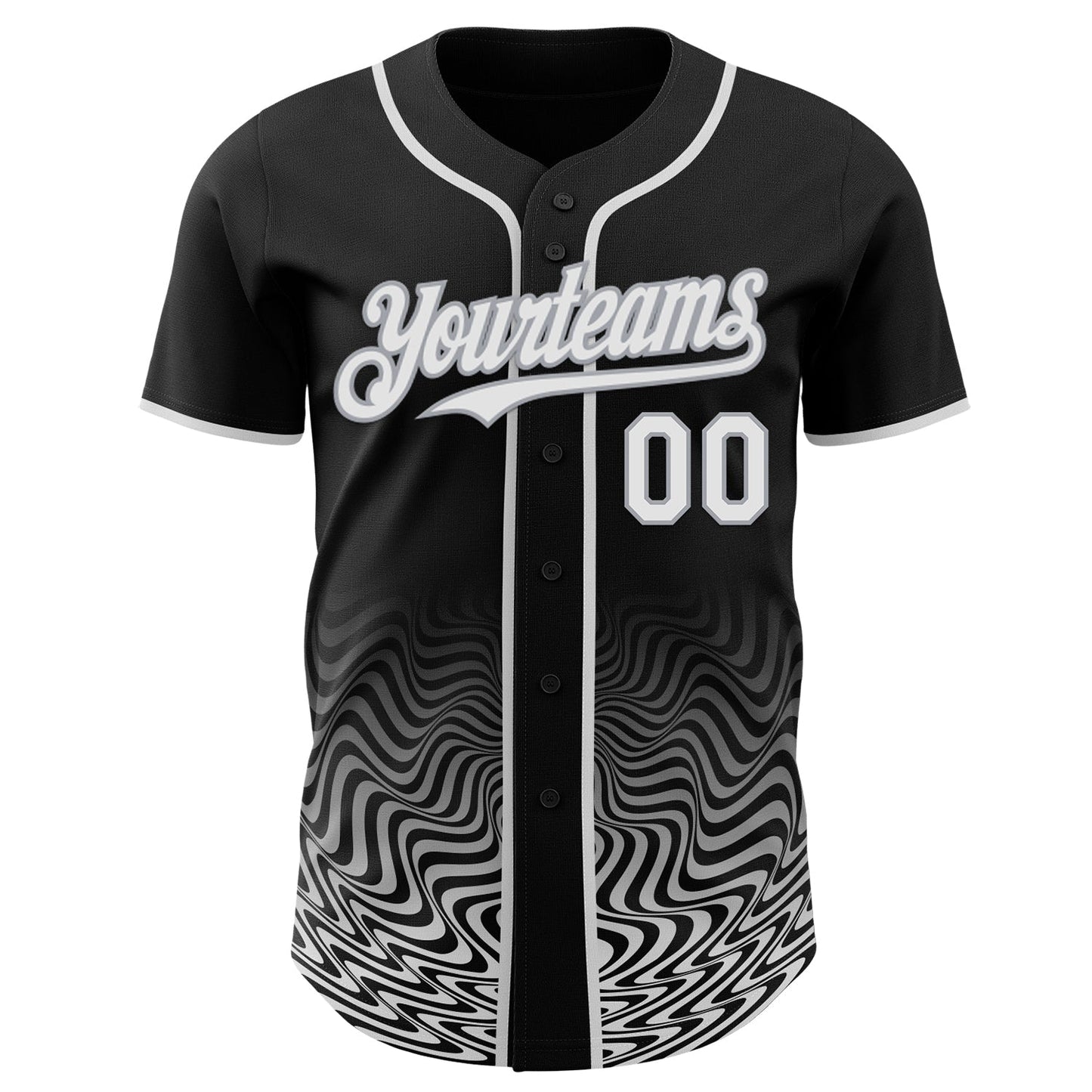 Custom Black White-Gray Fluid Wave Psychedelic Swirl Authentic Baseball Jersey view 2