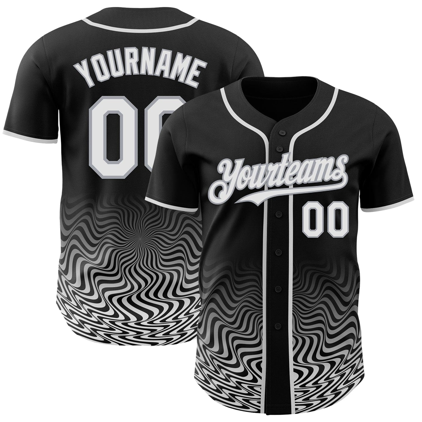 Custom Black White-Gray Fluid Wave Psychedelic Swirl Authentic Baseball Jersey - Main View