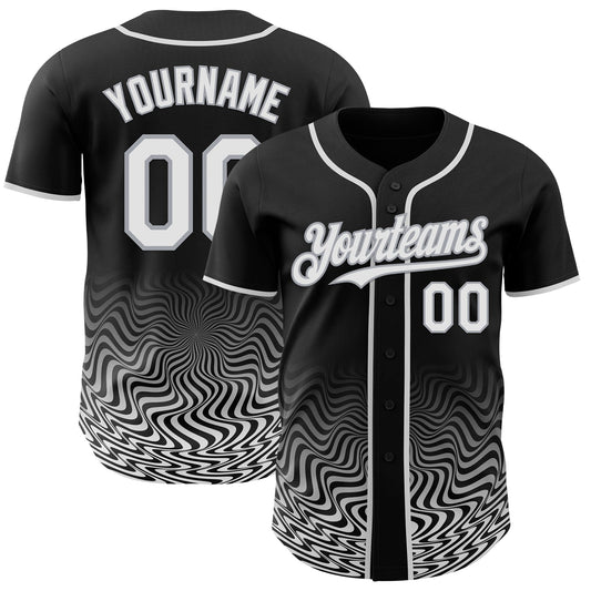Custom Black White-Gray Fluid Wave Psychedelic Swirl Authentic Baseball Jersey - Main View