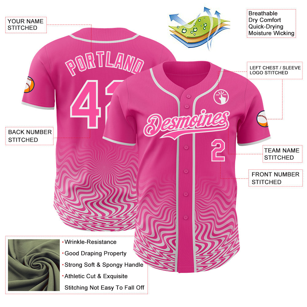 Custom Pink-White Fluid Wave Psychedelic Swirl Authentic Baseball Jersey view 3