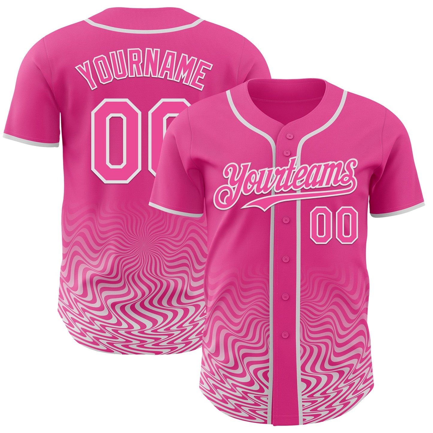 Custom Pink-White Fluid Wave Psychedelic Swirl Authentic Baseball Jersey - Main View