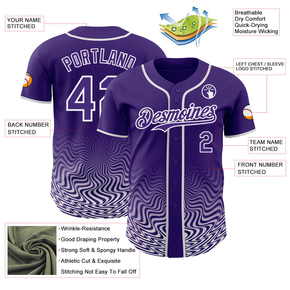 Custom Purple-White Fluid Wave Psychedelic Swirl Authentic Baseball Jersey view 3