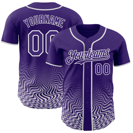 Custom Purple-White Fluid Wave Psychedelic Swirl Authentic Baseball Jersey - Main View