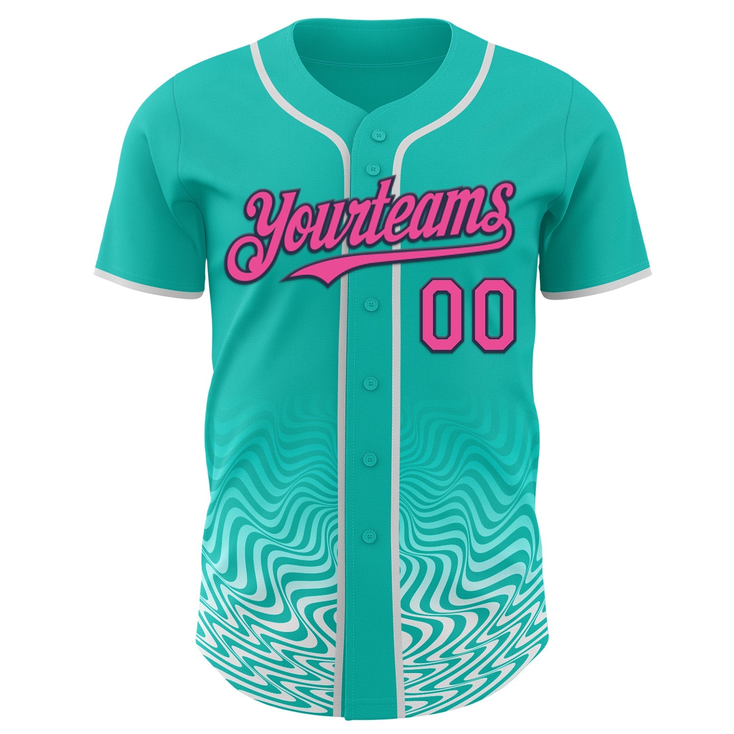 Custom Aqua Pink White-Navy Fluid Wave Psychedelic Swirl Authentic Baseball Jersey view 2