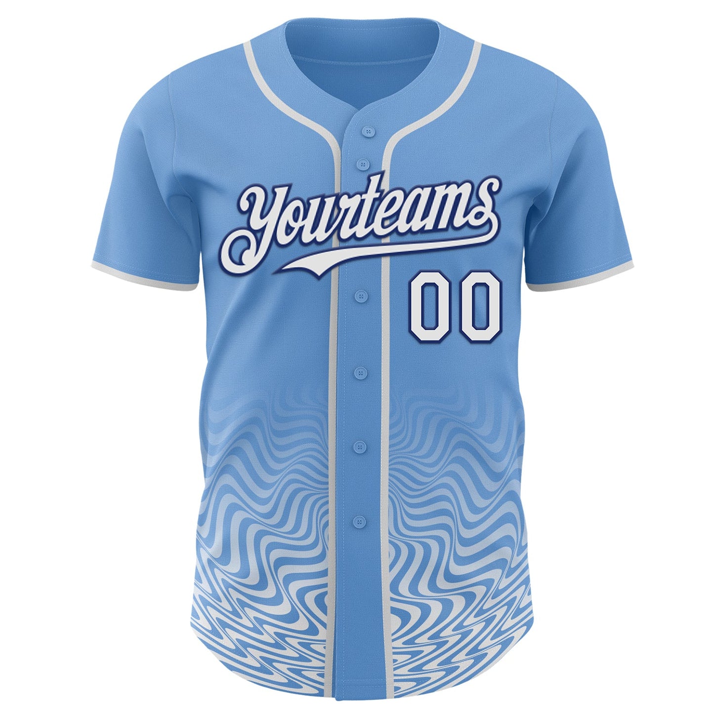 Custom Light Blue White-Royal Fluid Wave Psychedelic Swirl Authentic Baseball Jersey view 2