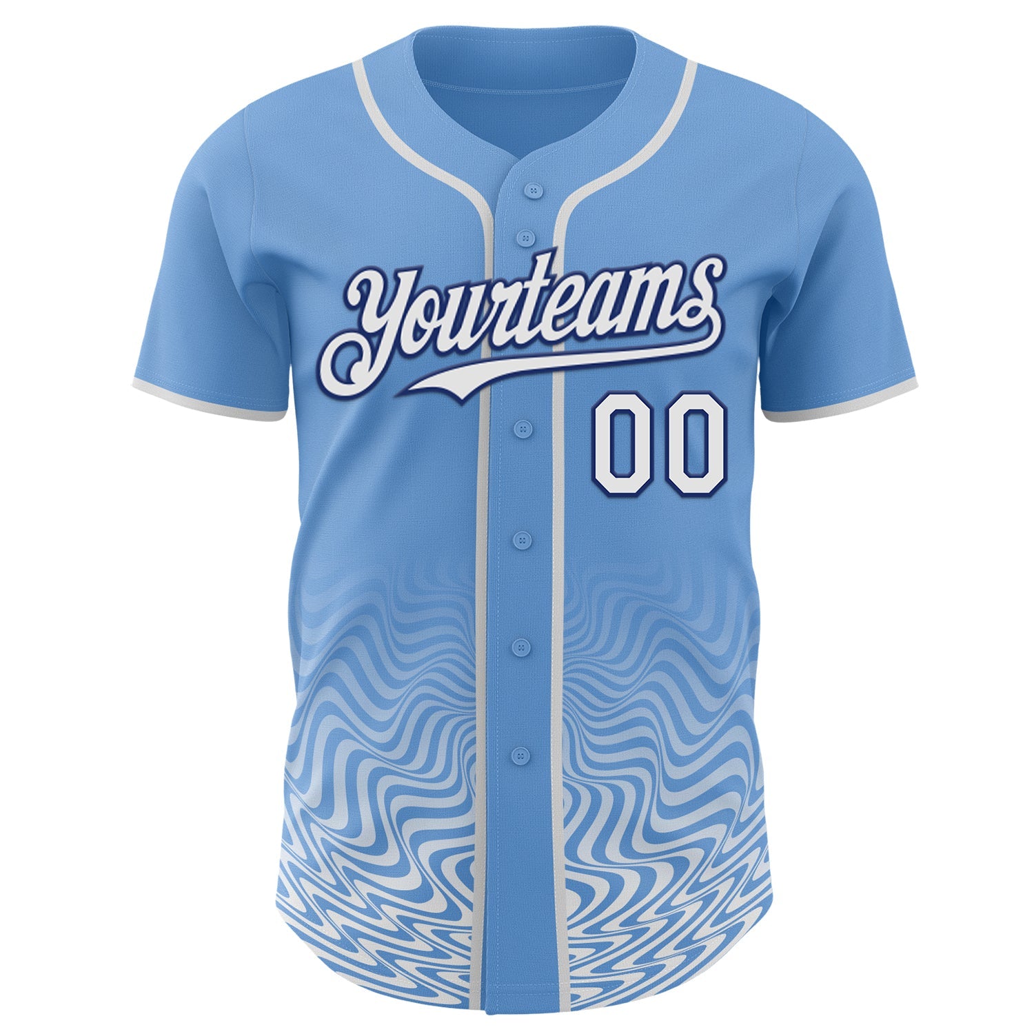 Custom Light Blue White-Royal Fluid Wave Psychedelic Swirl Authentic Baseball Jersey view 2