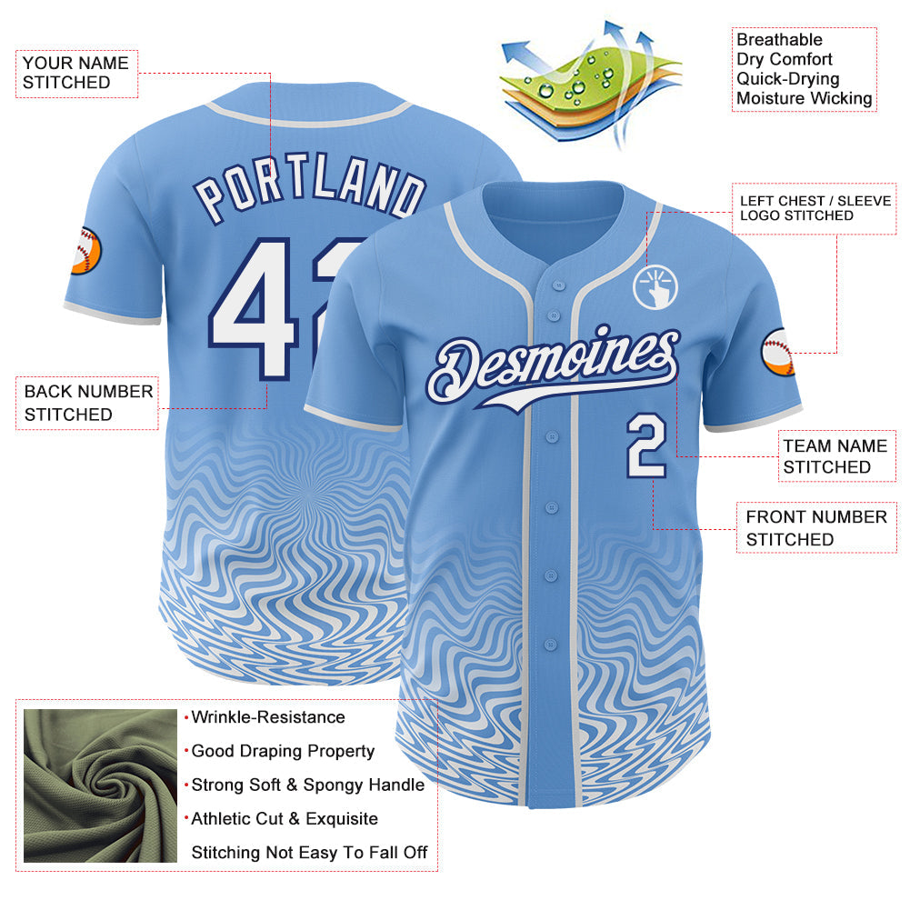 Custom Light Blue White-Royal Fluid Wave Psychedelic Swirl Authentic Baseball Jersey view 3