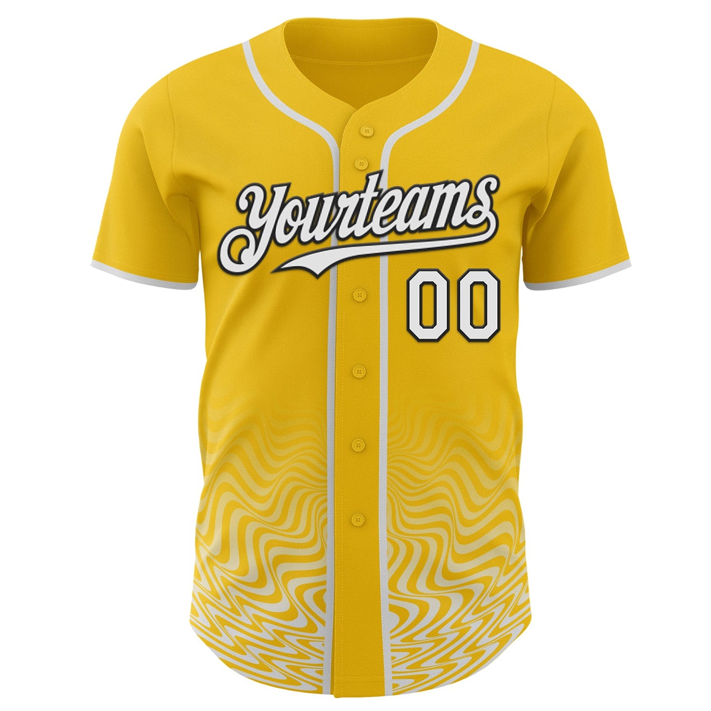 Custom Yellow White-Black Fluid Wave Psychedelic Swirl Authentic Baseball Jersey view 2
