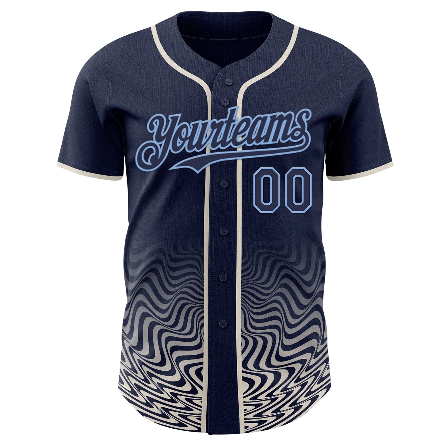 Custom Navy Cream-Light Blue Fluid Wave Psychedelic Swirl Authentic Baseball Jersey view 2